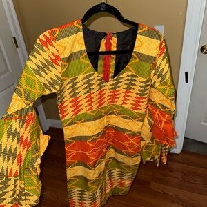 Vibrant Patterned Dress with Bell Sleeves